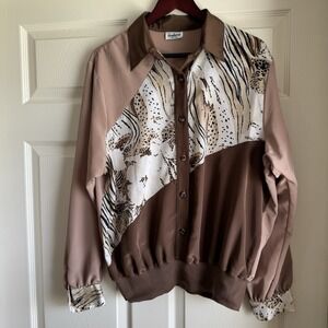 Women's Vintage Size 16 Jamboree Made In USA Button Up Collared  Print Blouse